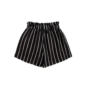 High waisted womens casual black and white vertical striped loose shorts for summer