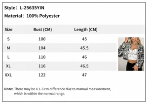 Comprehensive size chart for women's silver sequin short jacket music festival top