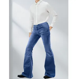 Men's 70s Retro Disco Flare Jeans Vintage Bell Bottom Denim Pants Slim Fit Mid Waist Washed Wide Leg Trousers For Party