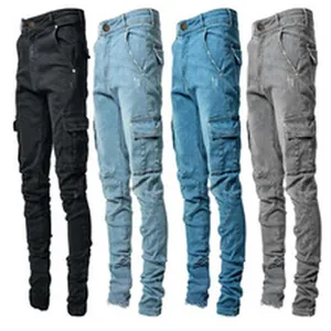Overview of multiple color options for streetwear slim-fit cotton cargo jeans