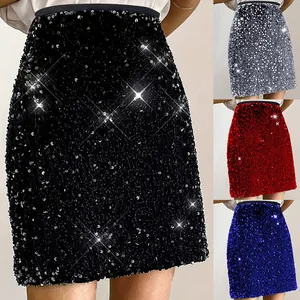 Damen Sexy Pailletten Bleistiftrock Funkelnd Hohe Taille Minirock Glänzend Glitzer Party Clubwear Nacht Out Unterteil Kurzer Rock