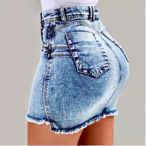 Σέξι τζιν μίνι φούστα bodycon με ξέφτια στο στρίφωμα και ψηλή μέση για γυναίκες