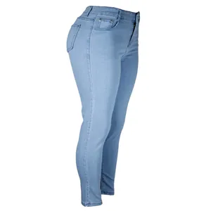 Plus-size high-waisted light blue skinny jeans with peach hip lifting effect for women