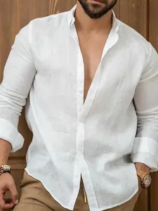 Maglia da Uomo Casual Tinta Unita in Poliestere a Maniche Lunghe con Colletto a Bavero e Bottoni Elegante Gentleman per Autunno