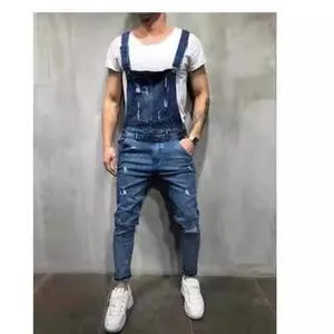 Salopette en jean tendance pour homme avec détails déchirés