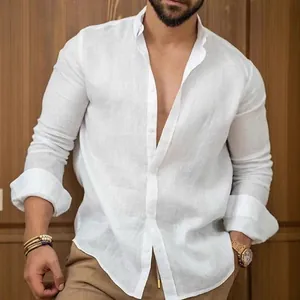 Herren Casual Einfarbig Langarm Hemd Klassisch Revers Knopfleiste Top Minimalistisch Britischer Stil Polyester Mode Hemd Für Herren