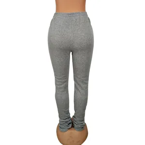 Grey high-waisted stacked sweatpants for plus size women, winter casual comfort