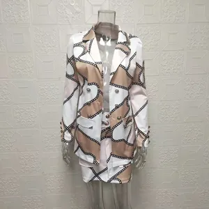 Women's chic 2-piece blazer and skirt set featuring a stylish chain print design