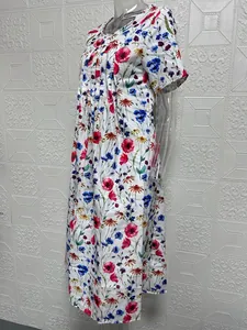Short-sleeve floral print midi dress with pleated detail on white background