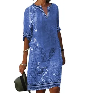 Bohemian zomerjurk met V-hals en bloemenprint voor dames in een casual losse stijl