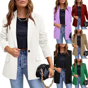 Dames Slim Fit Blazer Elegant Lange Mouwen Effen Kleur Revers Jas Voor Kantoor Werk Woon-Werkverkeer Outwear Professional Top