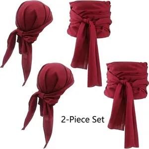 Vista dettagliata del set bandana da pirata bordeaux e fascia in vita per costumi
