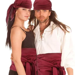 Adult Halloween pirate costume accessories set with wine red headscarf and waist sash belt