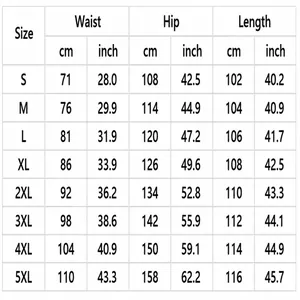 Tableau des tailles détaillé pour pantalon homme décontracté en coton et lin
