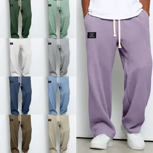 Men Waffle Knit Sweatpants Loose Fit Drape Straight Leg Wide Leg Bottom Drawstring Casual Sports Jogger Trousers For Spring Autumn