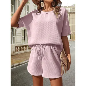 Ensemble d'été 2 pièces pour femmes avec haut chauve-souris lavande et short texturé
