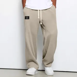 Men's casual waffle knit straight leg sweatpants in beige with drawstring waist