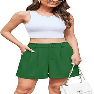 Pantalones cortos verdes de cintura alta y pierna ancha para mujer de verano