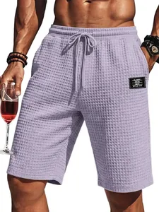 Men Waffle Knit Casual Shorts Loose Fit Drawstring Waist Sporty Beach Pants Summer Breathable Bottoms