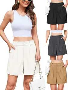 Pantalones Cortos Casuales de Cintura Alta y Pierna Ancha para Mujer Cómodos Elegantes para Oficina Negocios Verano Plisados con Dobladillo