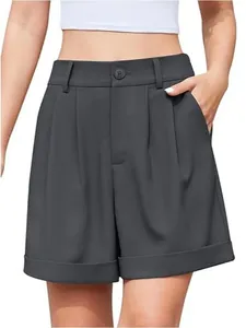 Pantalones cortos elegantes de talle alto y pierna ancha para mujer en color gris oscuro