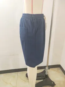 Side view of men's navy blue waffle knit casual shorts displayed on a mannequin