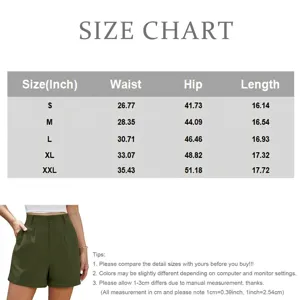 Size chart and detail view of high-waist solid color cotton linen casual shorts