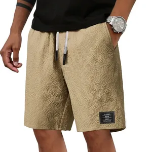 Modische Herren-Shorts aus khakifarbenem Waffelstrick mit verstellbarem Kordelzug