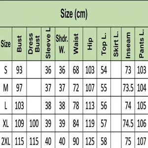 Size chart for fashion cotton linen vest and wide leg trousers two-piece set in cm