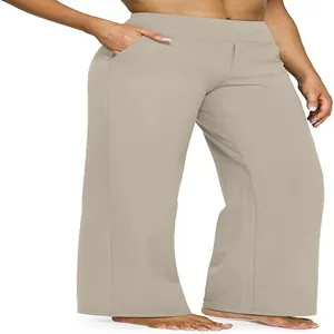 Pantaloni cachi a gamba larga a vita alta con tasche da donna per l'autunno