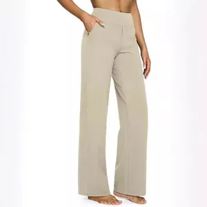 Pantaloni casual da donna a gamba dritta e larghi con tasche in stile beige minimale