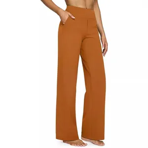 Pantaloni a gamba larga a vita alta da donna con tasche arancione