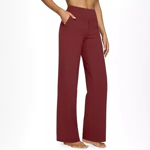Pantaloni casual bordeaux a vita alta con gamba dritta e pratiche tasche laterali.
