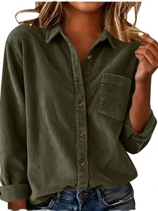 Stijlvol casual oversized olijfgroen corduroy overhemd voor dames met handige borstzak