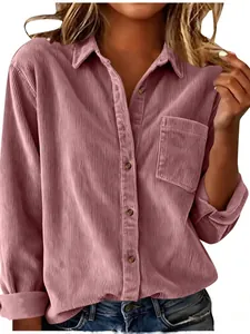 Casual corduroy dameshemd in mauve met lange mouwen, reverskraag en losse pasvorm stijl