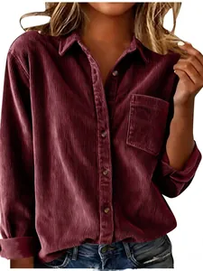 Dames bordeaux corduroy shirt met lange mouwen knoopsluiting casual losse pasvorm
