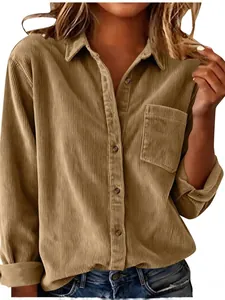 Casual losse corduroy overhemdjas voor dames met lange mouwen en gestreepte textuur