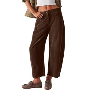 Pantalones de pana de talle alto y pernera ancha en marrón para mujer chic