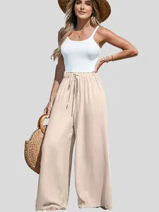 Western style high waist wide-leg casual pants in breathable cotton linen