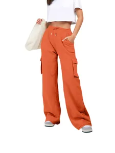 Levendige oranje cargo joggingbroek met hoge taille, trekkoord en wijde pijpen