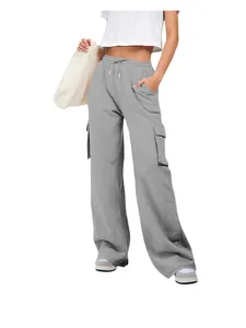 Casual grijze cargo joggingbroek met wijde pijpen en trekkoord voor dames
