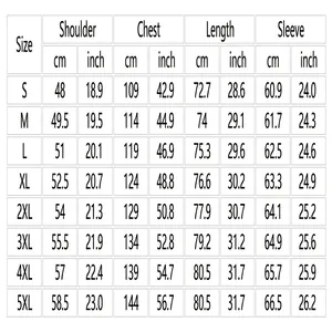 Comprehensive size chart for men's waffle long-sleeve casual zipper T-shirt from S to 5XL