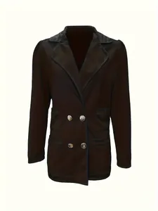 Vorderansicht der strukturierten schwarzen Damenjacke mit eleganten Metallknöpfen