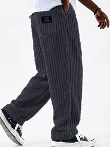 Detailed texture view of American vintage corduroy loose straight casual pants for men