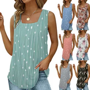 Detailed collage of women's bohemian printed sleeveless tank tops in various colors