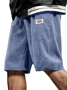 Men Casual Jacquard Grid Shorts Summer Loose Fit Waffle Texture Sporty Bottom With Pockets Comfortable Breathable Gym Shorts
