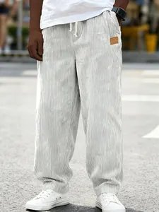 Pantalon en velours côtelé gris clair pour homme avec cordon de serrage décontracté