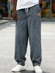Pantalon en velours côtelé décontracté pour hommes avec cordon de serrage et coupe droite