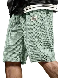 Light sage green waffle textured men's casual shorts with HIDKAT brand patch
