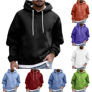 Men's Casual Solid Color Fleece Hoodie Loose Drop Shoulder Drawstring Hooded Sweatshirt With Kangaroo Pocket For Men Warm Top